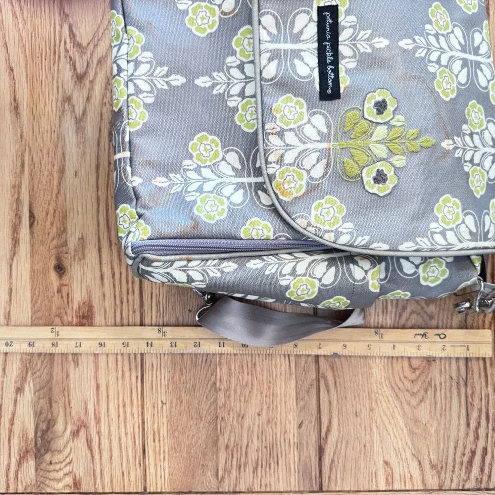 Petunia Pickle Bottom Boxy Backpack Diaper Bag Grey Lime Green Floral Glazed